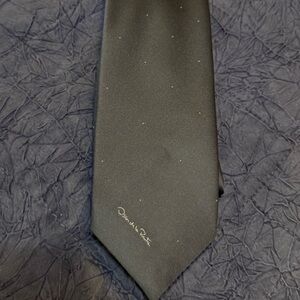 Vintage Oscar de la Renta Gray Microdot Tie 1980s–90s 95% Poly 5% Silk Deadstock